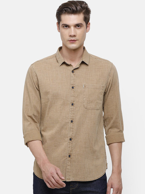 

Voi Jeans Men Beige Slim Fit Self Design Cotton Casual Shirt