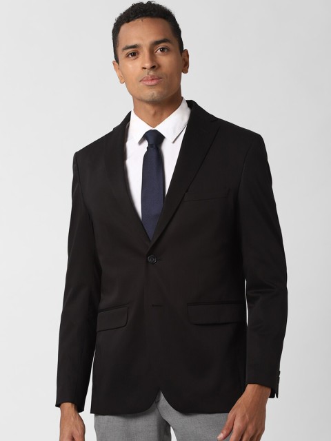 

Peter England Elite Men Black Solid Slim Fit Single-Breasted Formal Blazer