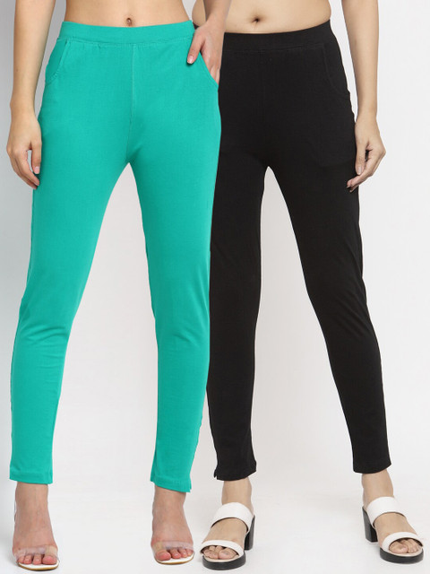 

NEUDIS Women Pack Of 2 Solid Ankle-Length Leggings, Sea green