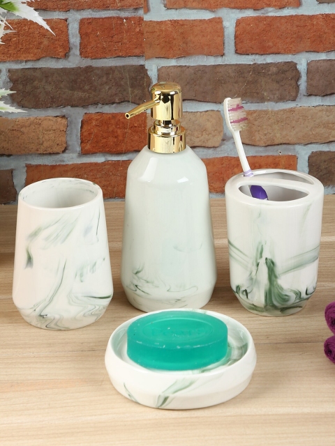 

House Of Accessories Set of 4 Green & White Bathroom Accessories