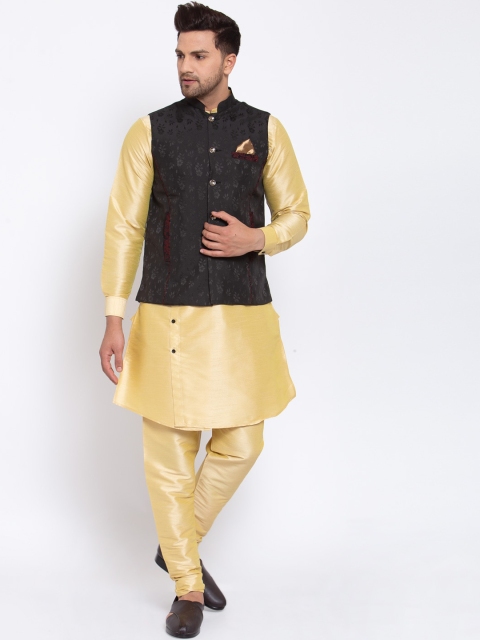 

KLOTTHE Men Gold-Toned Regular Straight Kurta & Pyjamas & Nehru Jacket