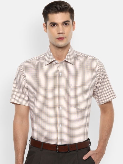 

Van Heusen Men White & Brown Regular Fit Checked Formal Shirt
