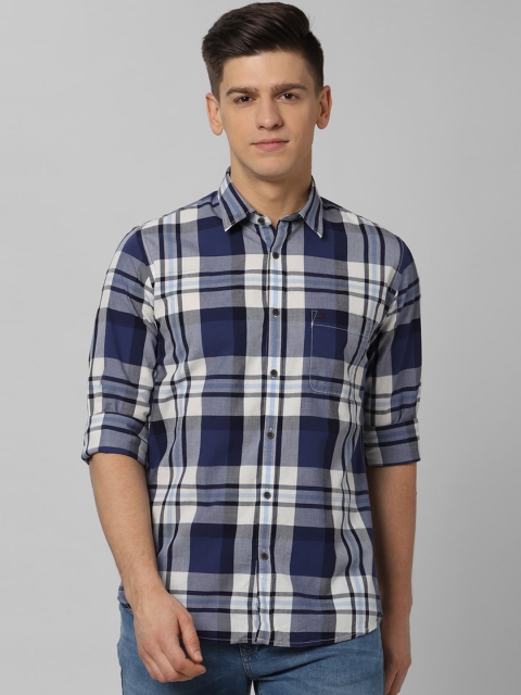 

Peter England Casuals Men Navy Blue Slim Fit Checked Pure Cotton Casual Shirt