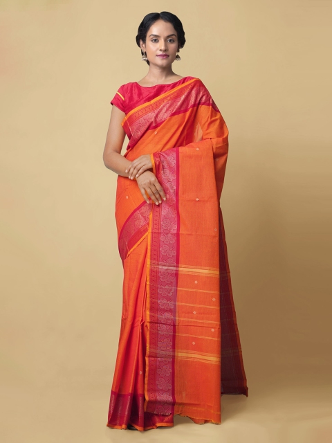 

Unnati Silks Orange Pure Cotton Woven Design Handloom Kanjeevaram Saree