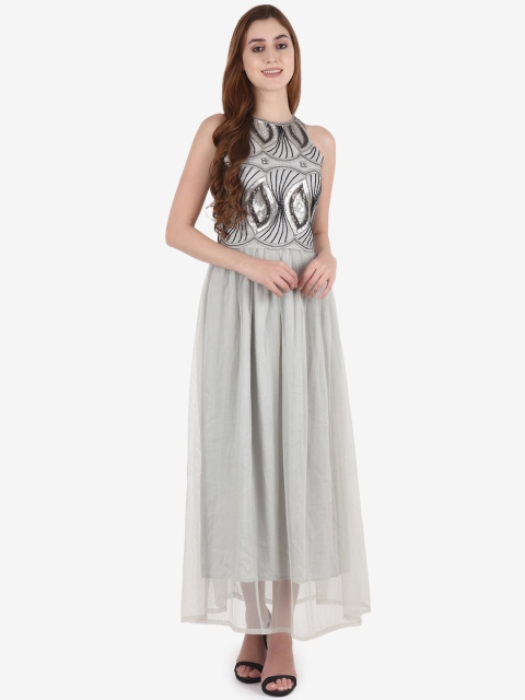 

Diwaah Grey Net Embellished Maxi Dress
