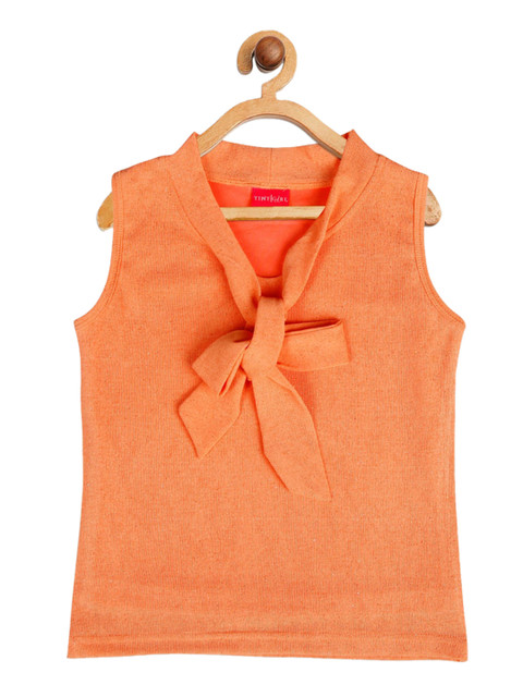 

Tiny Girl Girls Peach-Coloured Tie-Up Neck Chiffon Regular Top