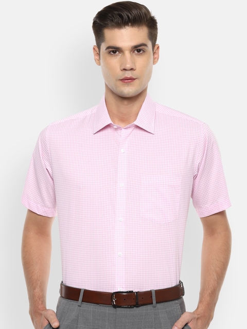 

Van Heusen Men Pink & White Micro Checked Pure Cotton Formal Shirt