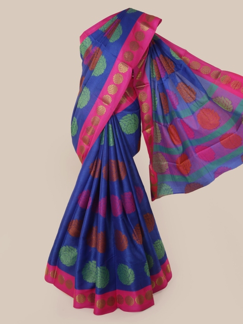 

Pothys Navy Blue & Pink Cotton Blend Woven Design Chanderi Saree