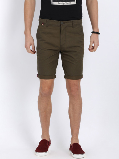 

t-base Men Olive Green Solid Regular Fit Pure Cotton Regular Shorts