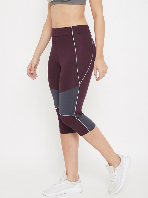

C9 AIRWEAR Women Maroon & Grey Colourblocked Active Capris