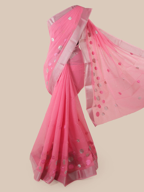 

Pothys Pink Cotton Blend Woven Design Chanderi Saree