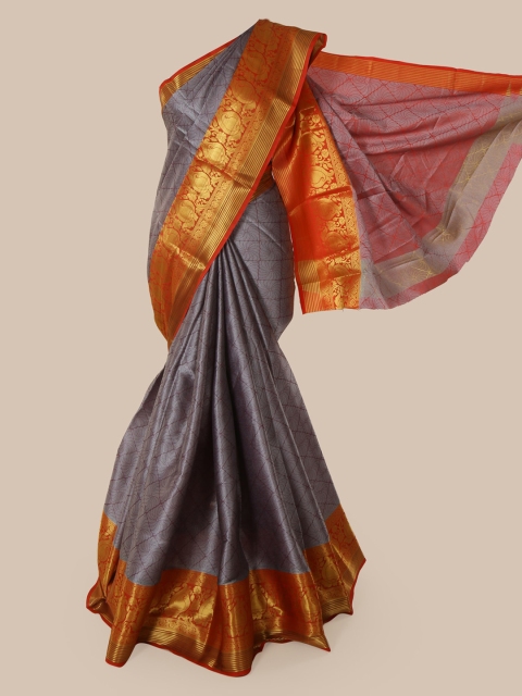 

Pothys Grey Cotton Blend Woven Design Chanderi Saree