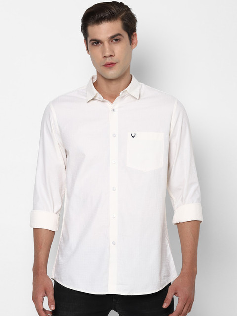 

Allen Solly Men Cream-Coloured Pure Cotton Slim Fit Solid Casual Shirt