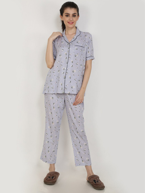 

Aujjessa Women Blue Printed Night suit