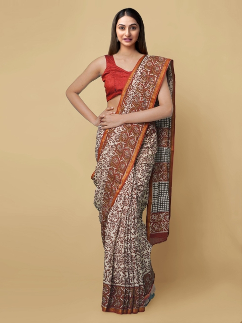 

Unnati Silks Beige Printed Bagru Saree