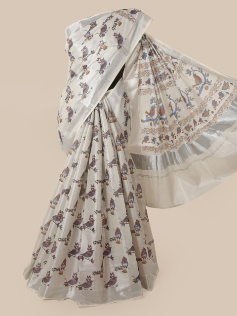 

Pothys Cream-Coloured Printed Cotton Blend Saree