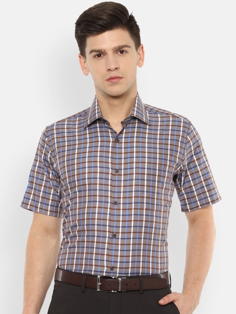 

Van Heusen Men Grey & Brown Regular Fit Checked Formal Shirt