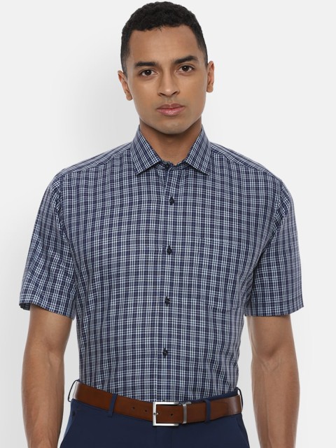 

Van Heusen Men Navy Blue & White Regular Fit Checked Formal Shirt