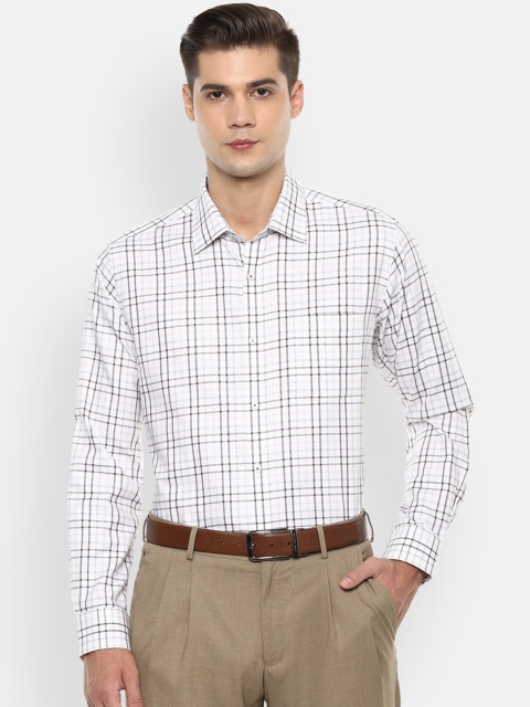 

Van Heusen Men White & Brown Regular Fit Checked Formal Shirt
