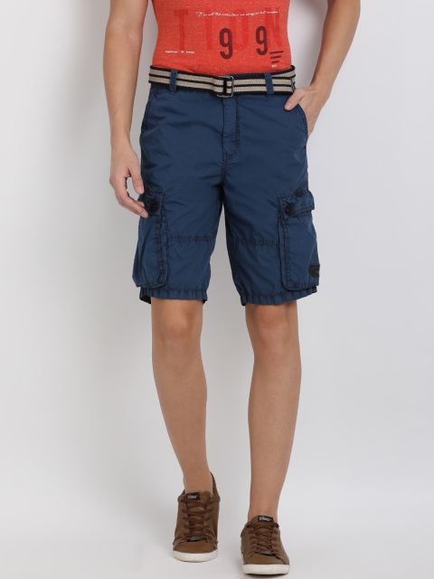 

t-base Men Blue Solid Regular Fit Cargo Shorts