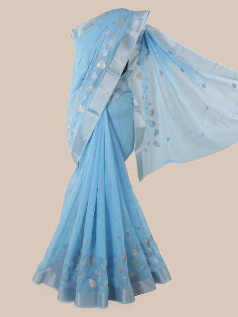 

Pothys Blue Cotton Blend Woven Design Chanderi Saree