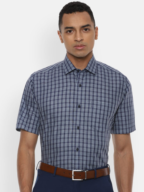 

Van Heusen Men Navy Blue & Grey Checked Cotton Linen Formal Shirt