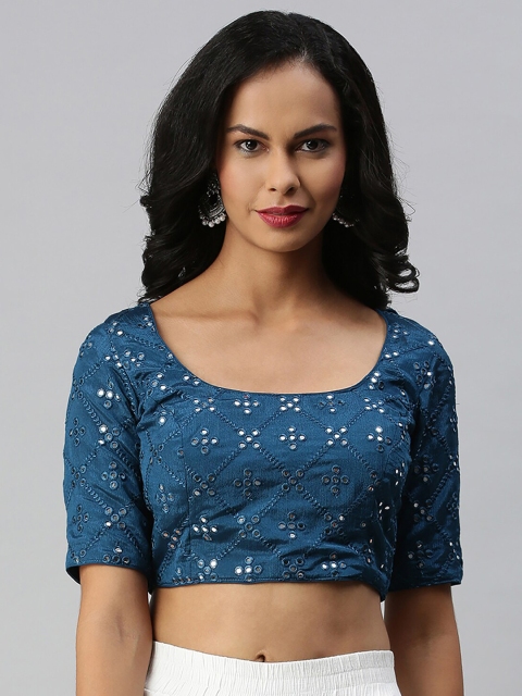 

Soch Women Blue Mirror Work Saree Blouse