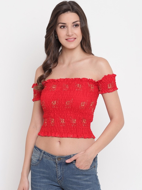 

Aawari Red Off-Shoulder Bardot Crop Top