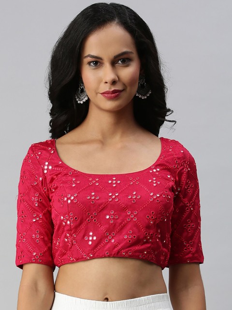 

Soch Women Pink Mirror Work Art Silk Saree Blouse
