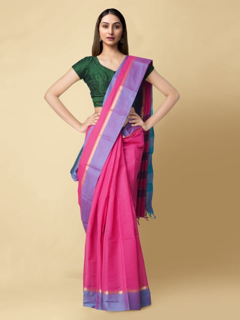 

Unnati Silks Pink Pure Cotton Solid Chettinad Saree