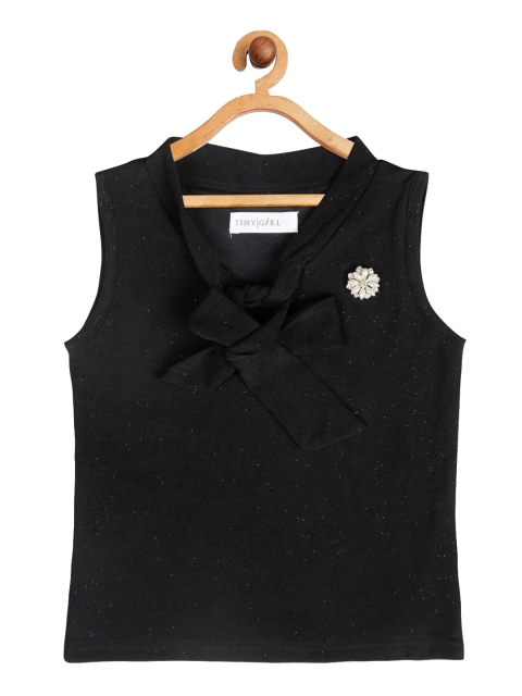 

Tiny Girl Black Tie-Up Neck Georgette Regular Crop Top