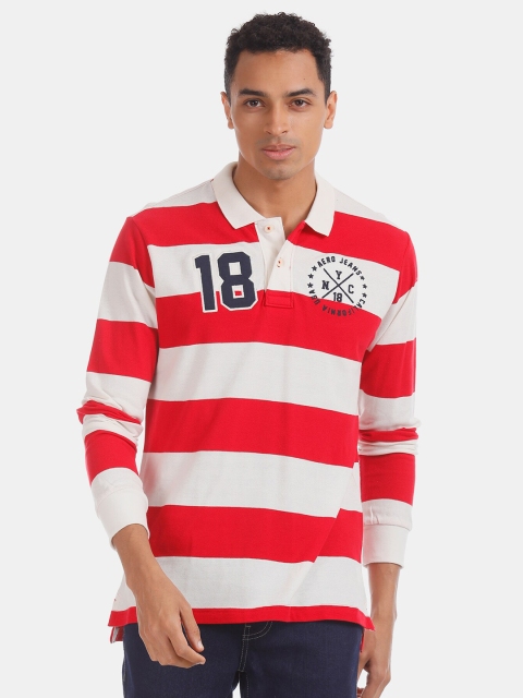

Aeropostale Men Red & White Striped Polo Collar T-shirt