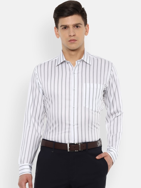 

Van Heusen Men White & Grey Striped Pure Cotton Formal Shirt