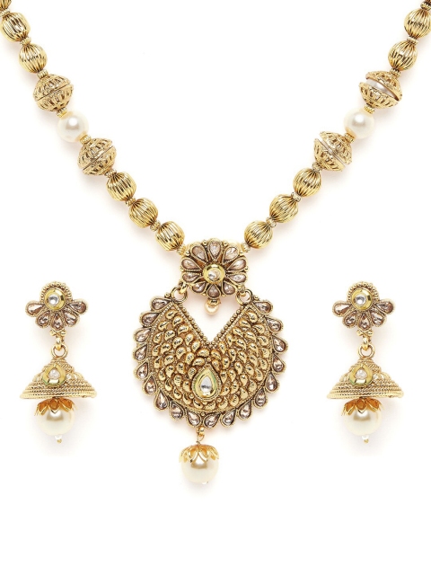 

PANASH Gold-Plated Pearls Beaded & Stone-Studded Handcrafted Jewellery Set