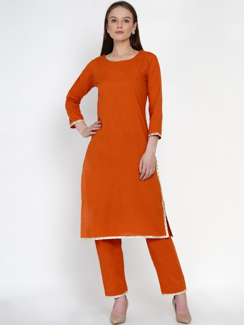 

FABNEST Women Rust Orange Cotton Kurta