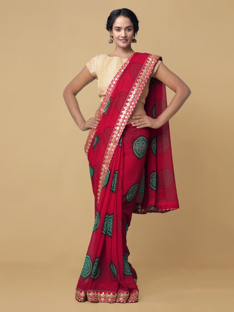 

Unnati Silks Red Printed Bandhani Saree
