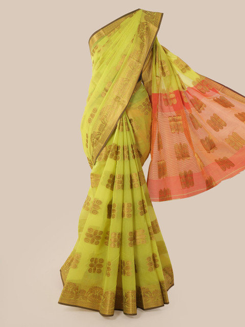 

Pothys Green Cotton Blend Woven Design Chanderi Saree
