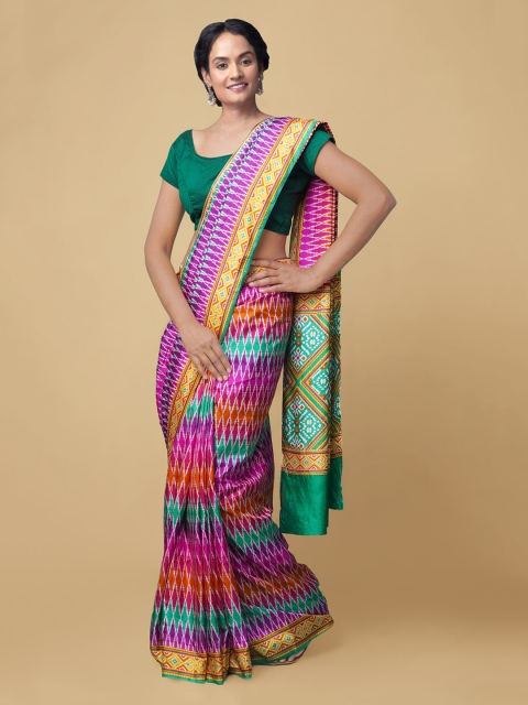 

Unnati Silks Multicoloured Pure Crepe Printed Patola Saree, Multi