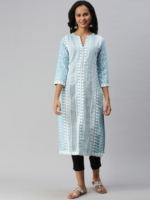 

Soch Women Blue Pure Cotton Embroidered Kurta