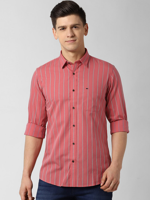 

Peter England Casuals Men Red Slim Fit Striped Pure Cotton Casual Shirt