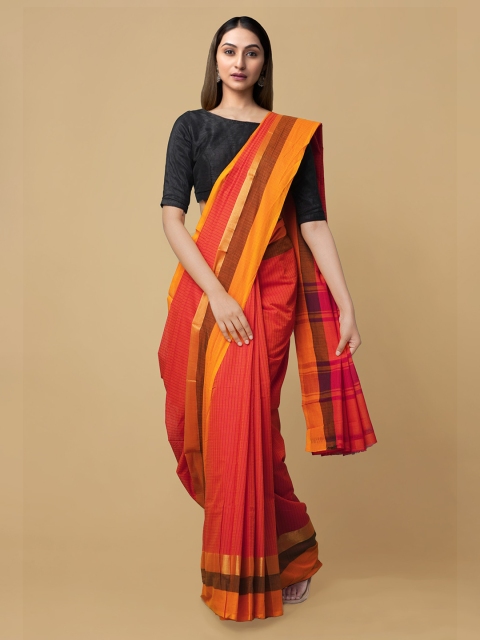 

Unnati Silks Orange Checked Mangalagiri Saree
