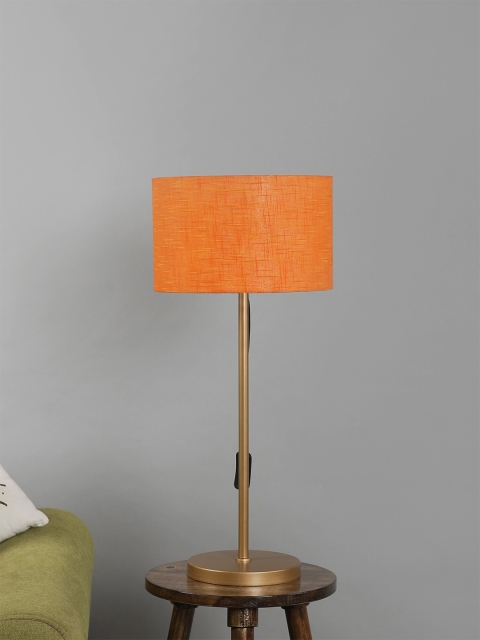 

SANDED EDGE Gold-Toned & Orange Self Design Contemporary Table Lamp with Shade