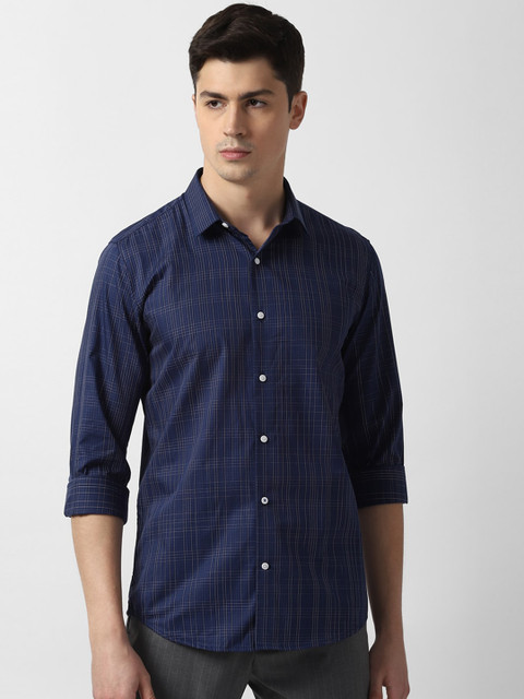

Louis Philippe Sport Men Navy Blue Slim Fit Checked Pure Cotton Casual Shirt