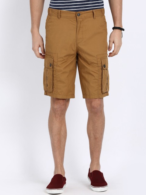 

t-base Men Khaki Solid Regular Fit Pure Cotton Cargo Shorts