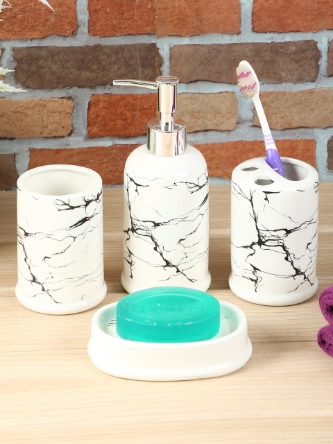 

House Of Accessories Set of 4 White & Black Marble Printed Ceramic Bath Accessories