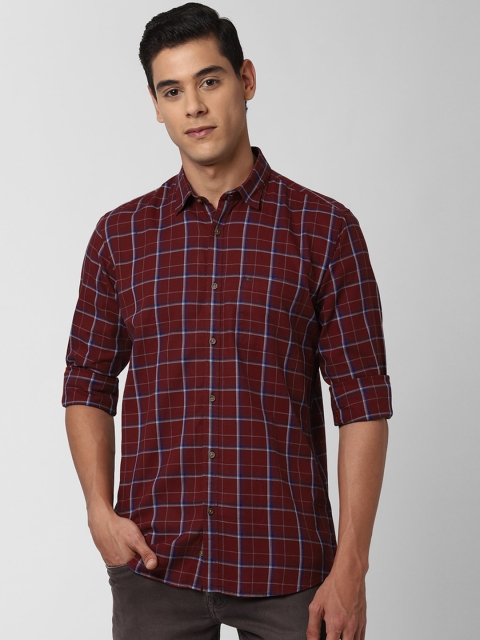 

Peter England Casuals Men Maroon Slim Fit Checked Pure Cotton Casual Shirt