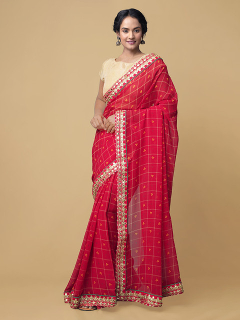 

Unnati Silks Red Pure Chiffon Printed Bandhani Saree