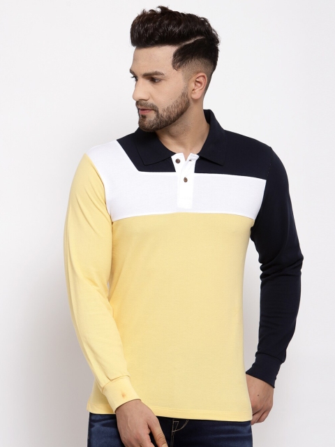 

Kalt Men Yellow & White Colourblocked Polo Collar T-shirt