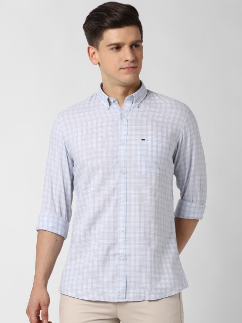 

Peter England Casuals Men Blue Slim Fit Checked Pure Cotton Casual Shirt