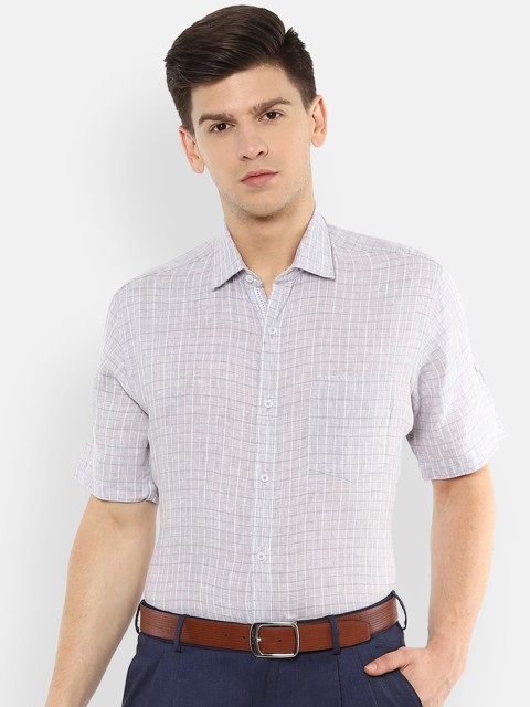 

Van Heusen Men Grey Pure Linen Regular Fit Checked Smart Casual Shirt